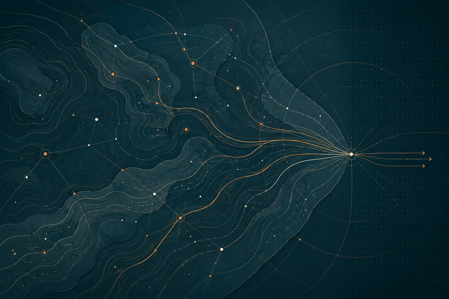 Abstract network of pathways converging — strategic technology decisions